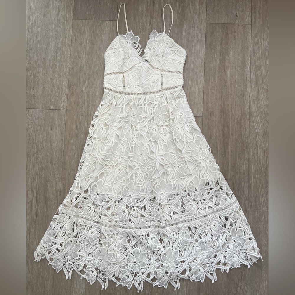 FREE PEOPLE LACE MIDI WHITE DRESS